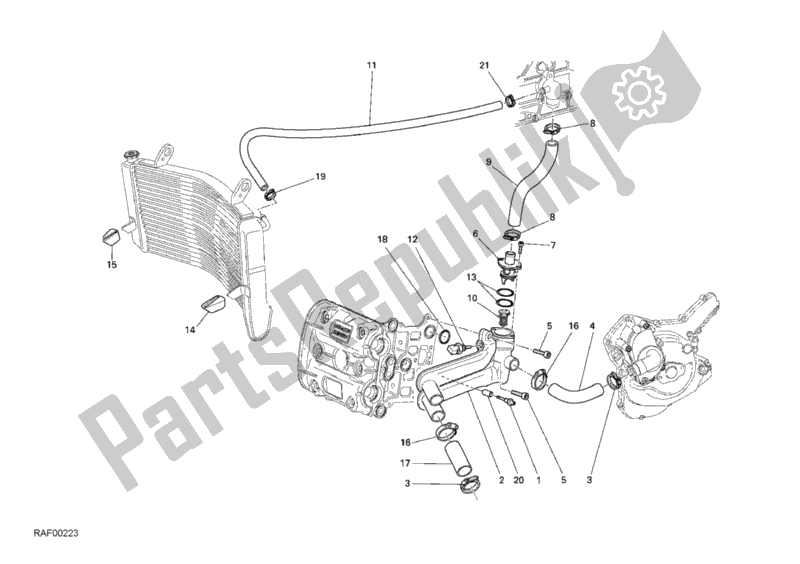 Tutte le parti per il Circuito Di Raffreddamento del Ducati Superbike 749 Dark 2006